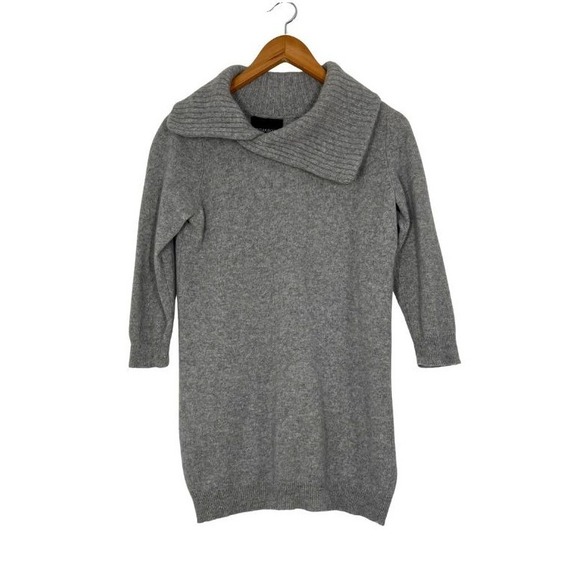 Cynthia Rowley 100% Cashmere Gray Tunic Sweater Pullover Size M Fold Over Collar - Picture 1 of 7